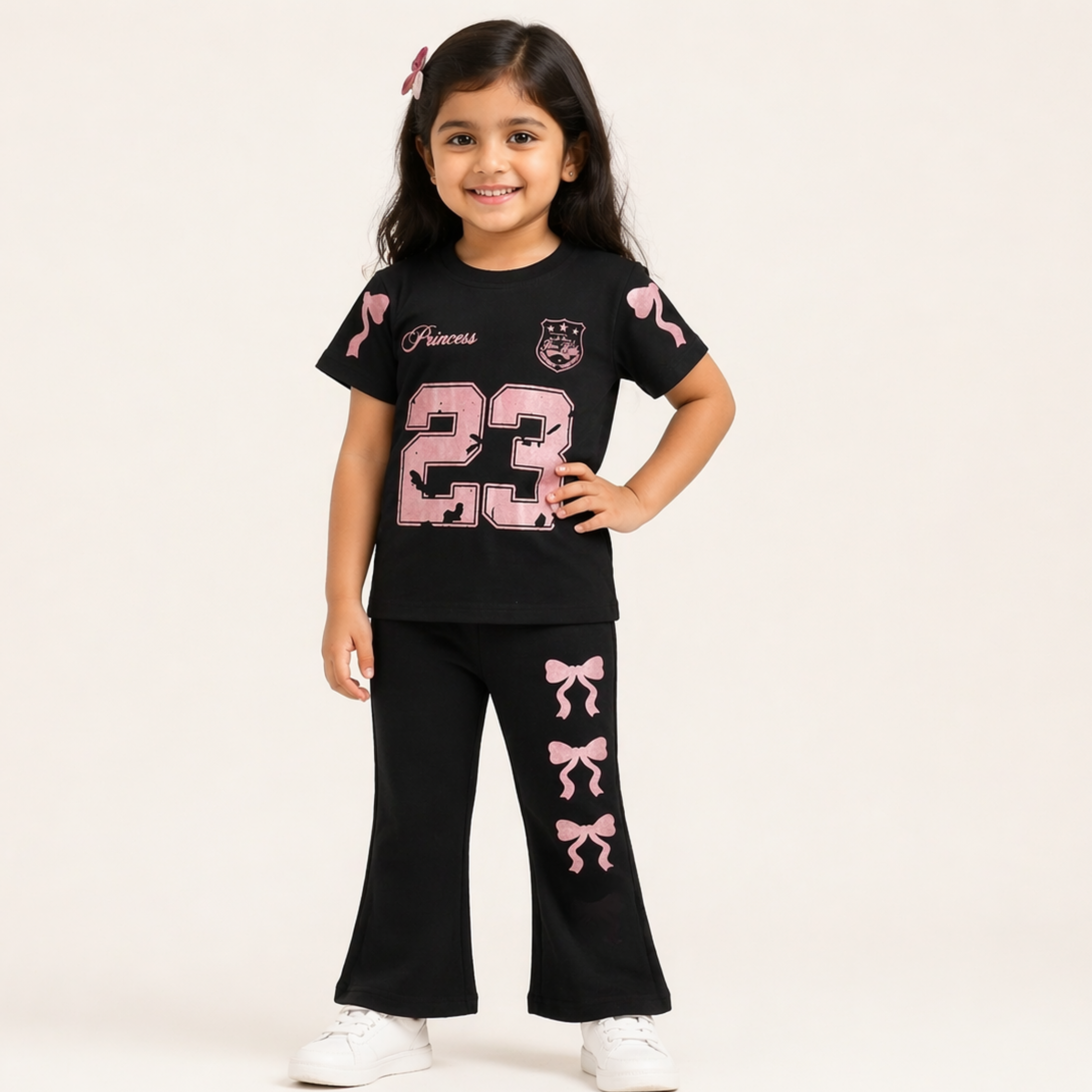 Princess 23 Black Bow Co-ord Set for Toddler Girls | Aka