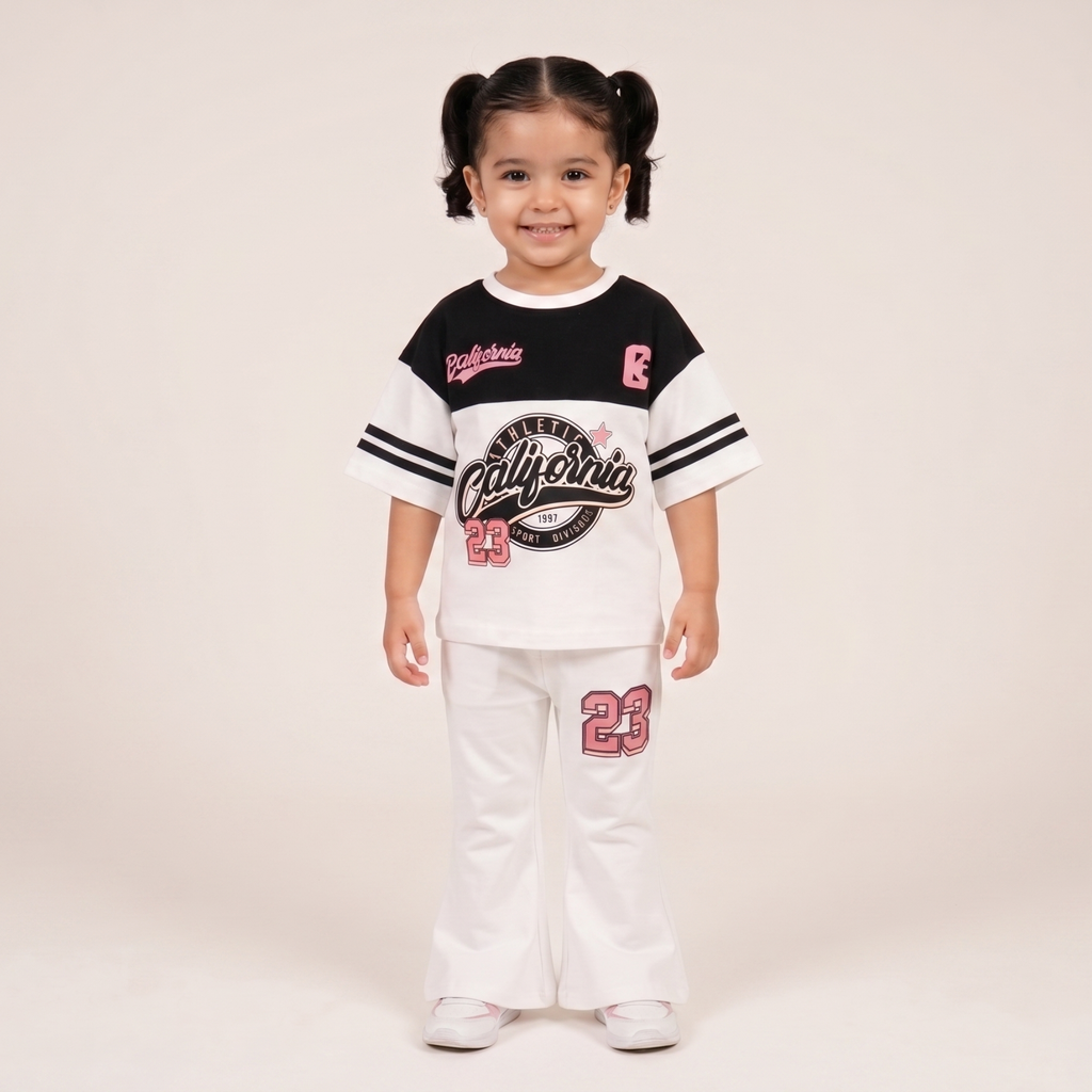 Aka Girls Athletic Varsity T-Shirt & Flare Trouser Set | Summer Cotton