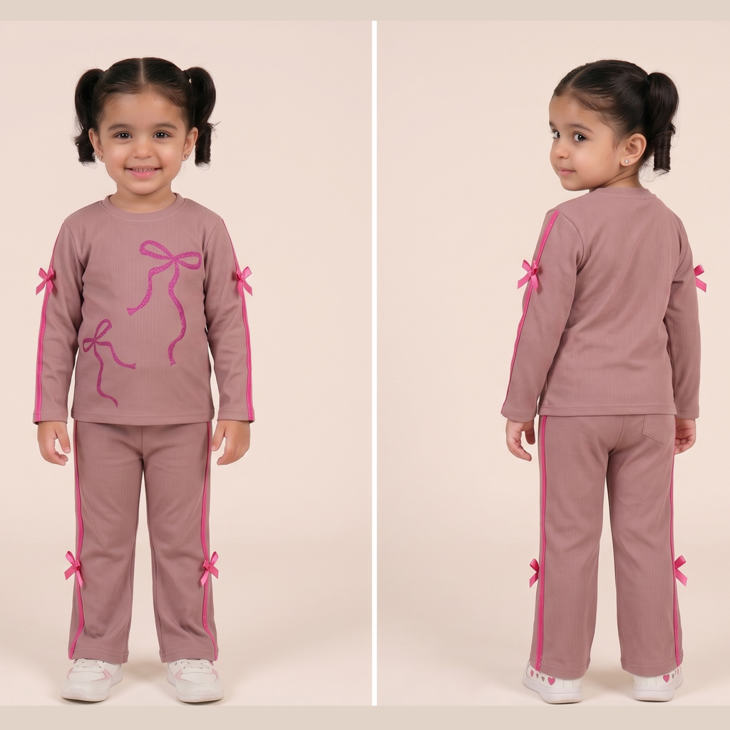 Aka Girls Autumn Bow Detail Top & Trouser Set | Autumn Cotton Co-ord