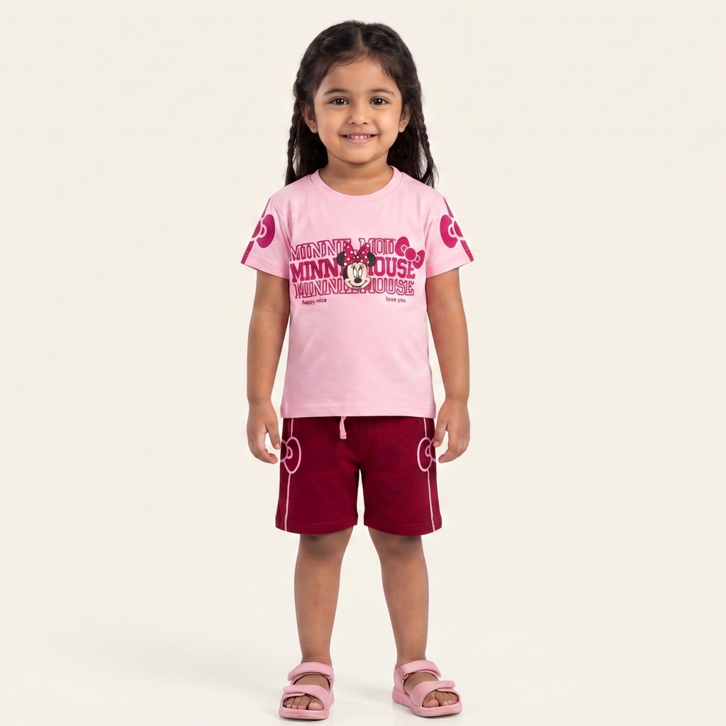 Aka Girls Minnie Mouse Print Cotton Co-ord Set | Summer Kids Outfit