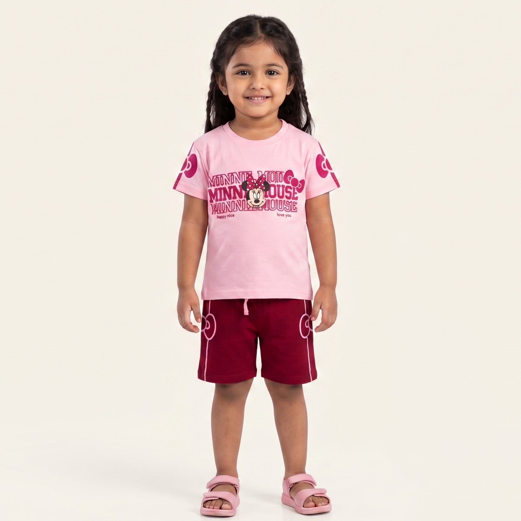 Aka Girls Minnie Mouse Print Cotton Co-ord Set | Summer Kids Outfit