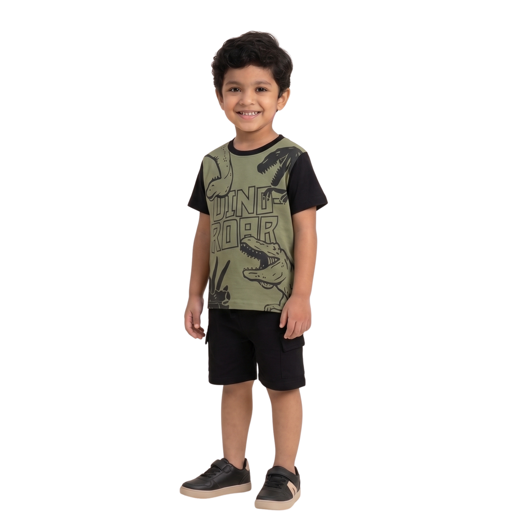 Aka Boys Dino Roar Cotton Co-ord Set | Kids Summer Outfit