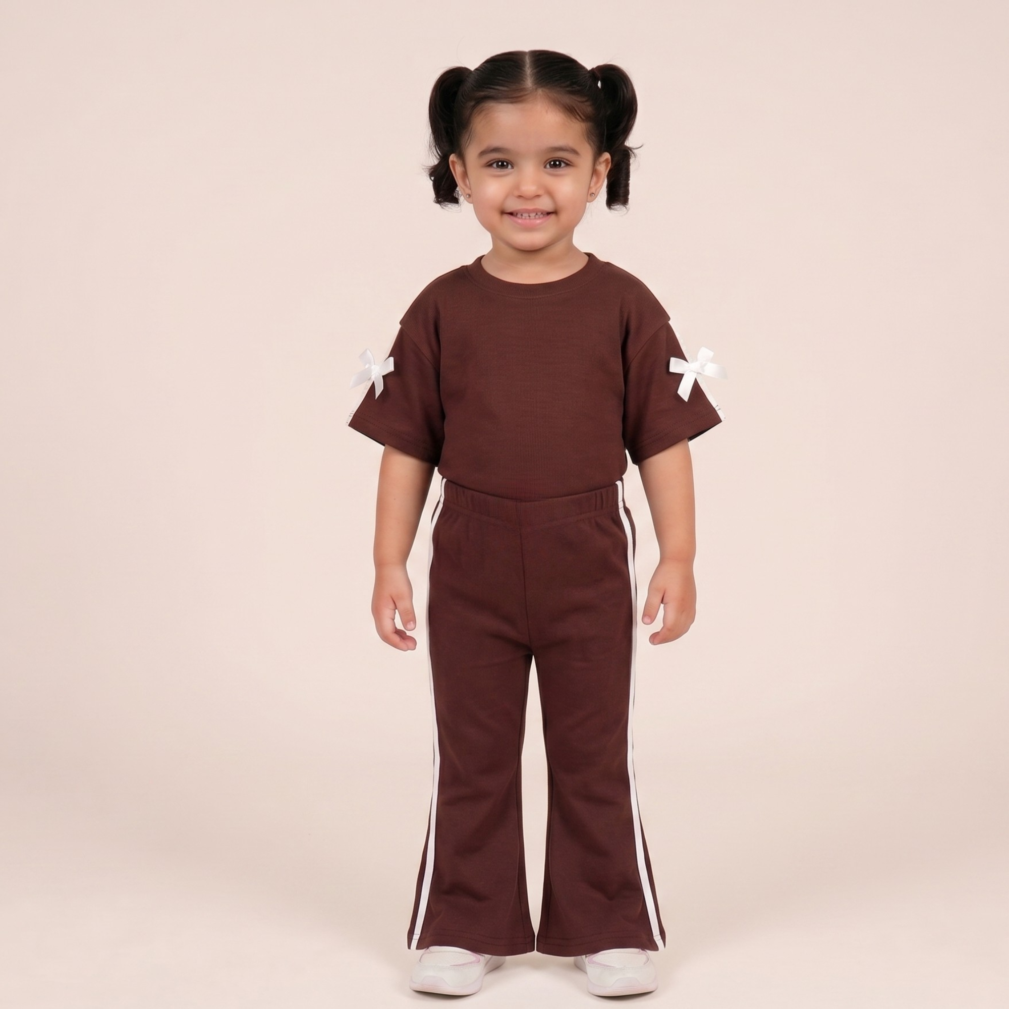 Aka Girls Bow Detail T-Shirt & Flare Trouser Set | Summer Cotton Co-ord