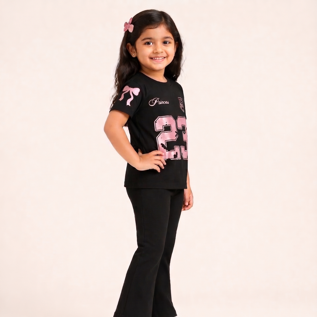 Princess 23 Black Bow Co-ord Set for Toddler Girls | Aka