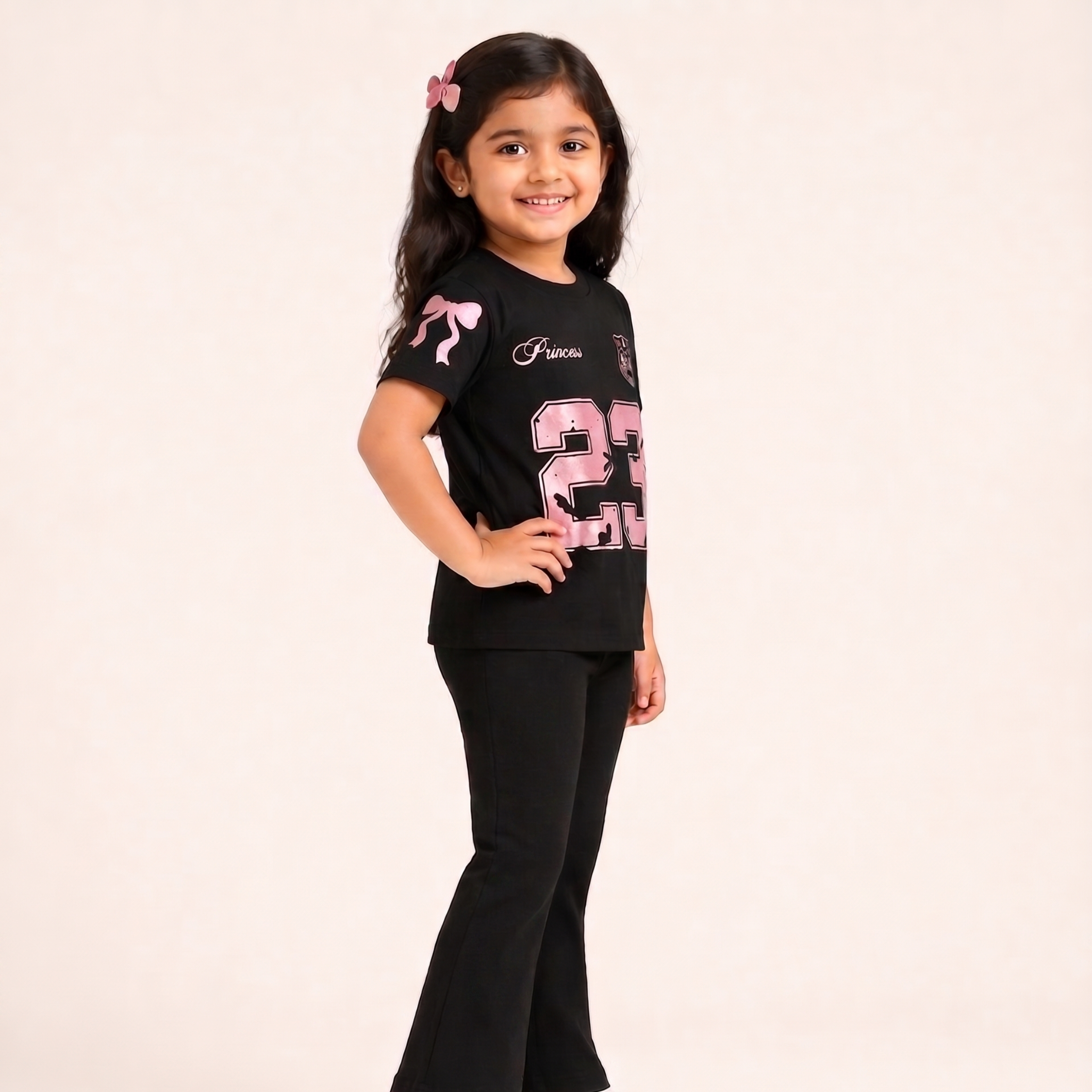 Princess 23 Black Bow Co-ord Set for Toddler Girls | Aka