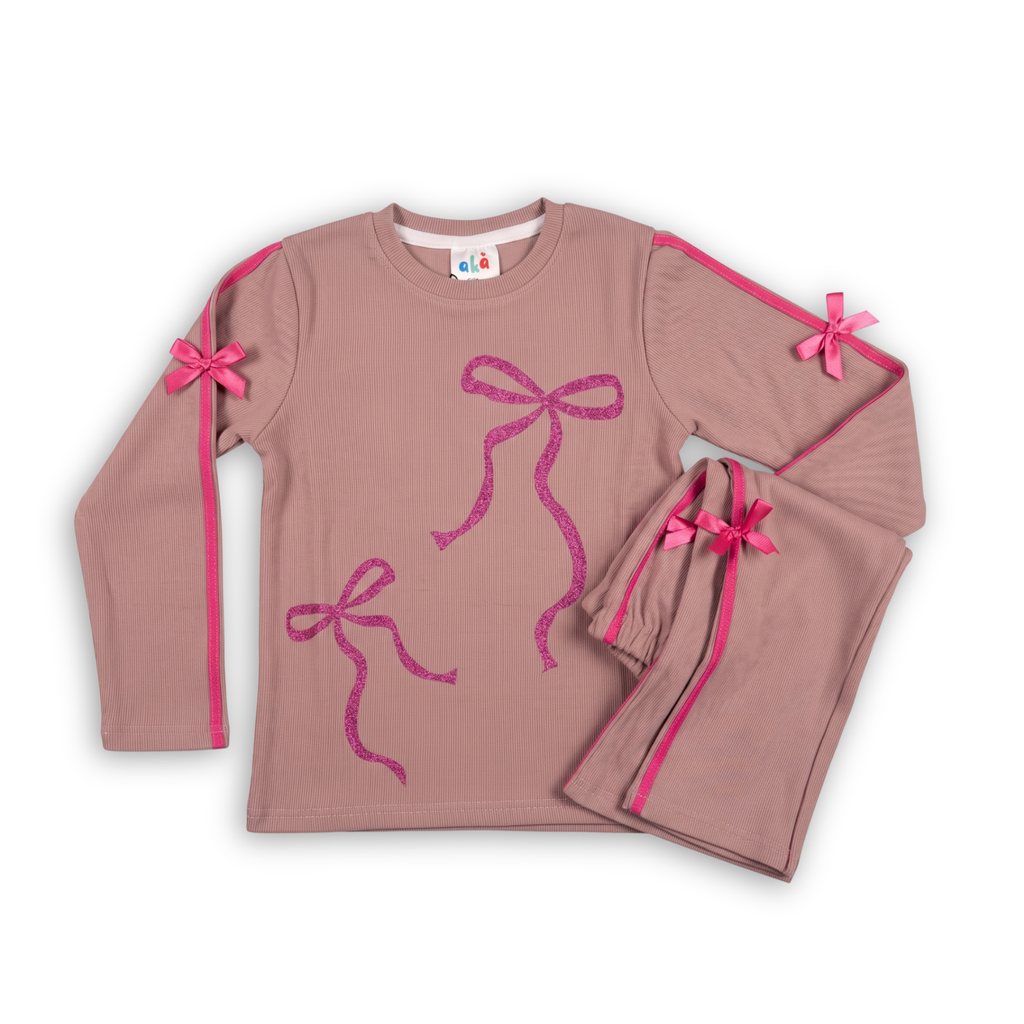 Aka Girls Autumn Bow Detail Top & Trouser Set | Autumn Cotton Co-ord