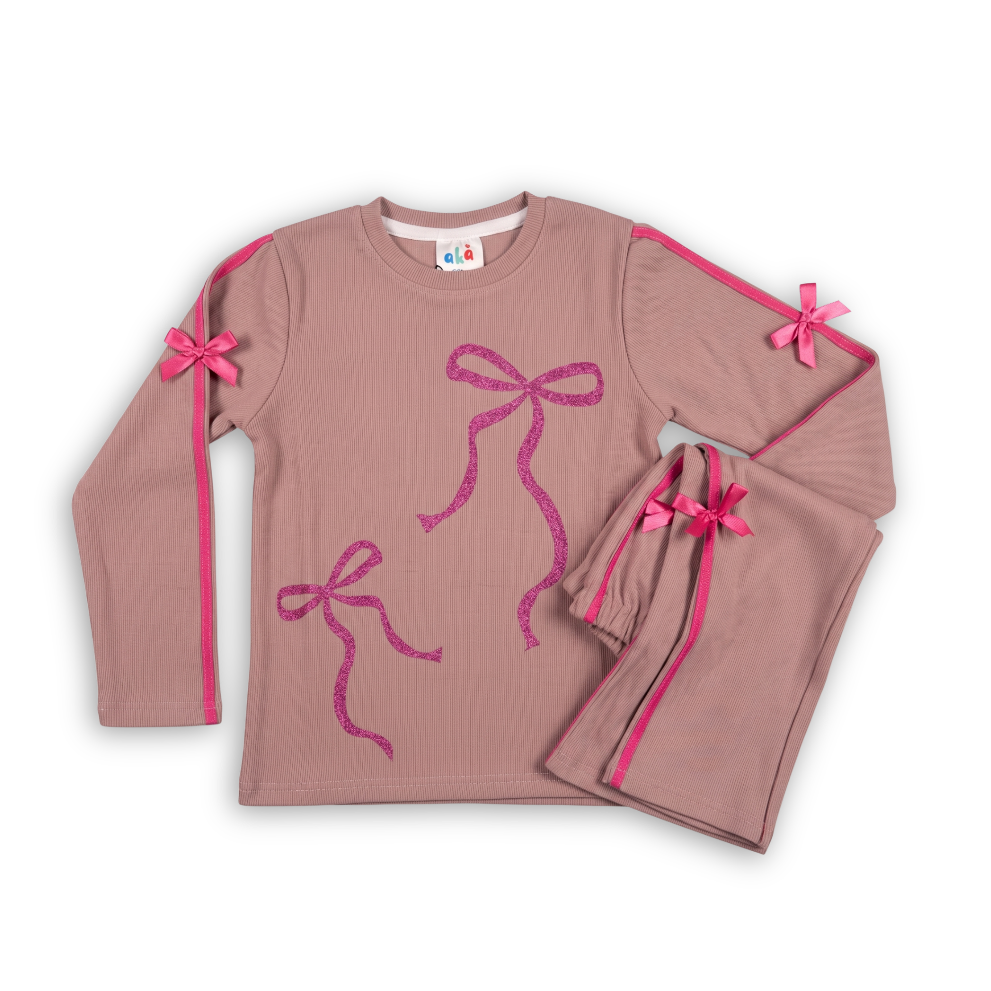 Aka Girls Autumn Bow Detail Top & Trouser Set | Autumn Cotton Co-ord