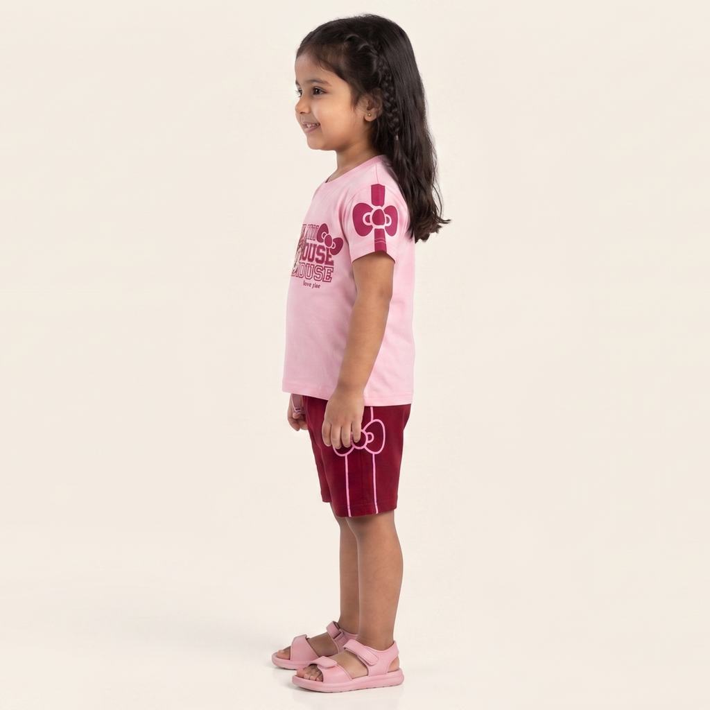 Aka Girls Minnie Mouse Print Cotton Co-ord Set | Summer Kids Outfit