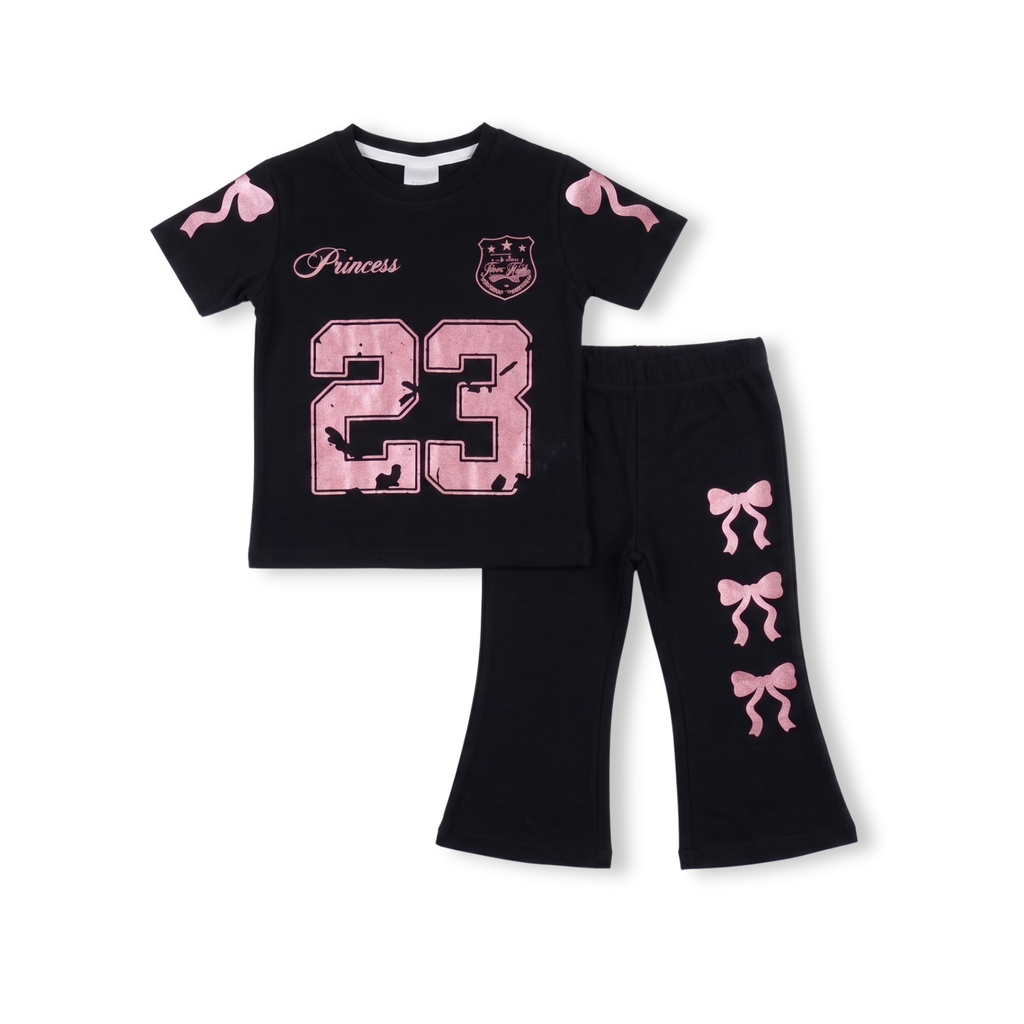 Princess 23 Black Bow Co-ord Set for Toddler Girls | Aka