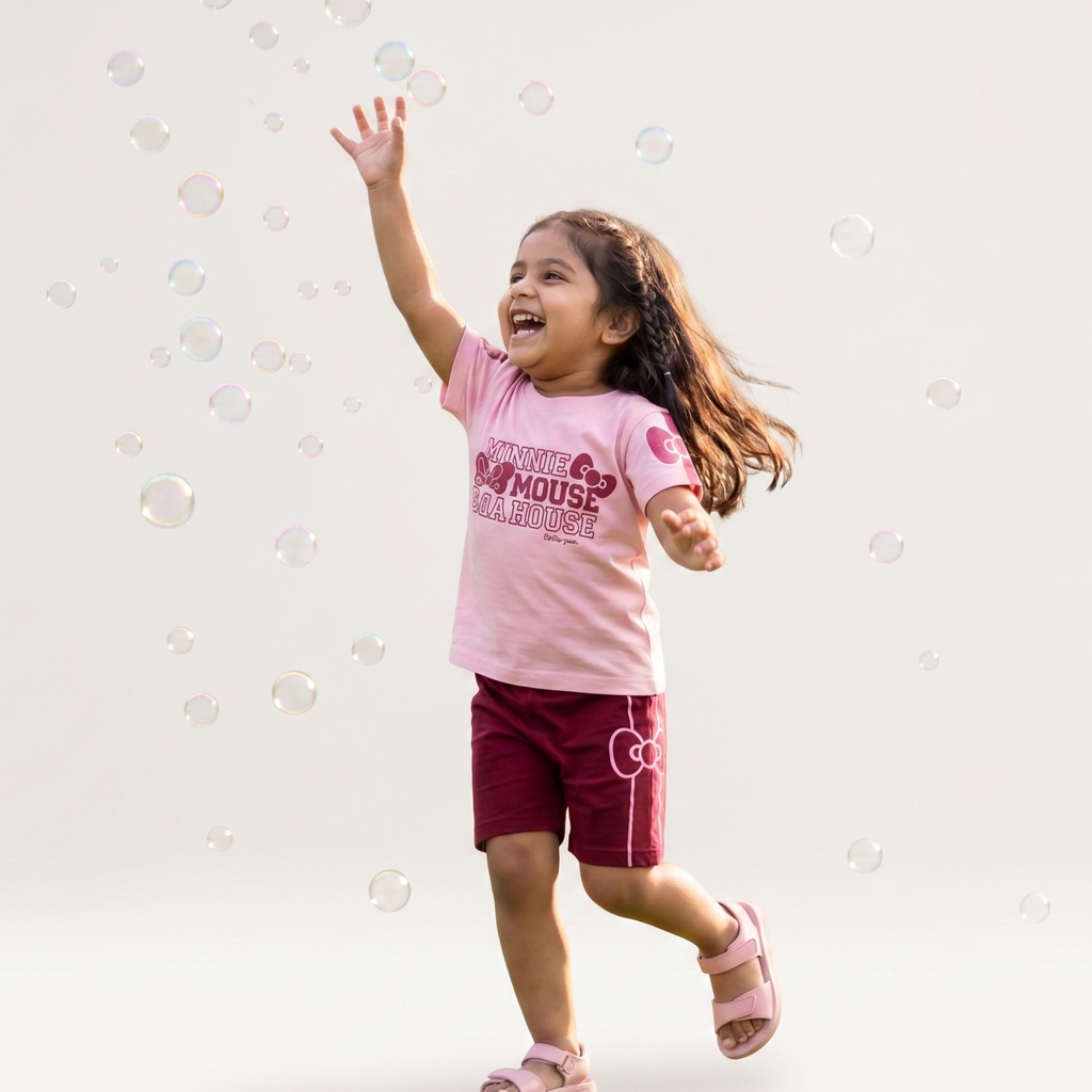 Aka Girls Minnie Mouse Print Cotton Co-ord Set | Summer Kids Outfit