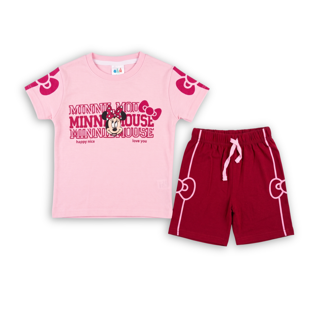 Aka Girls Minnie Mouse Print Cotton Co-ord Set | Summer Kids Outfit