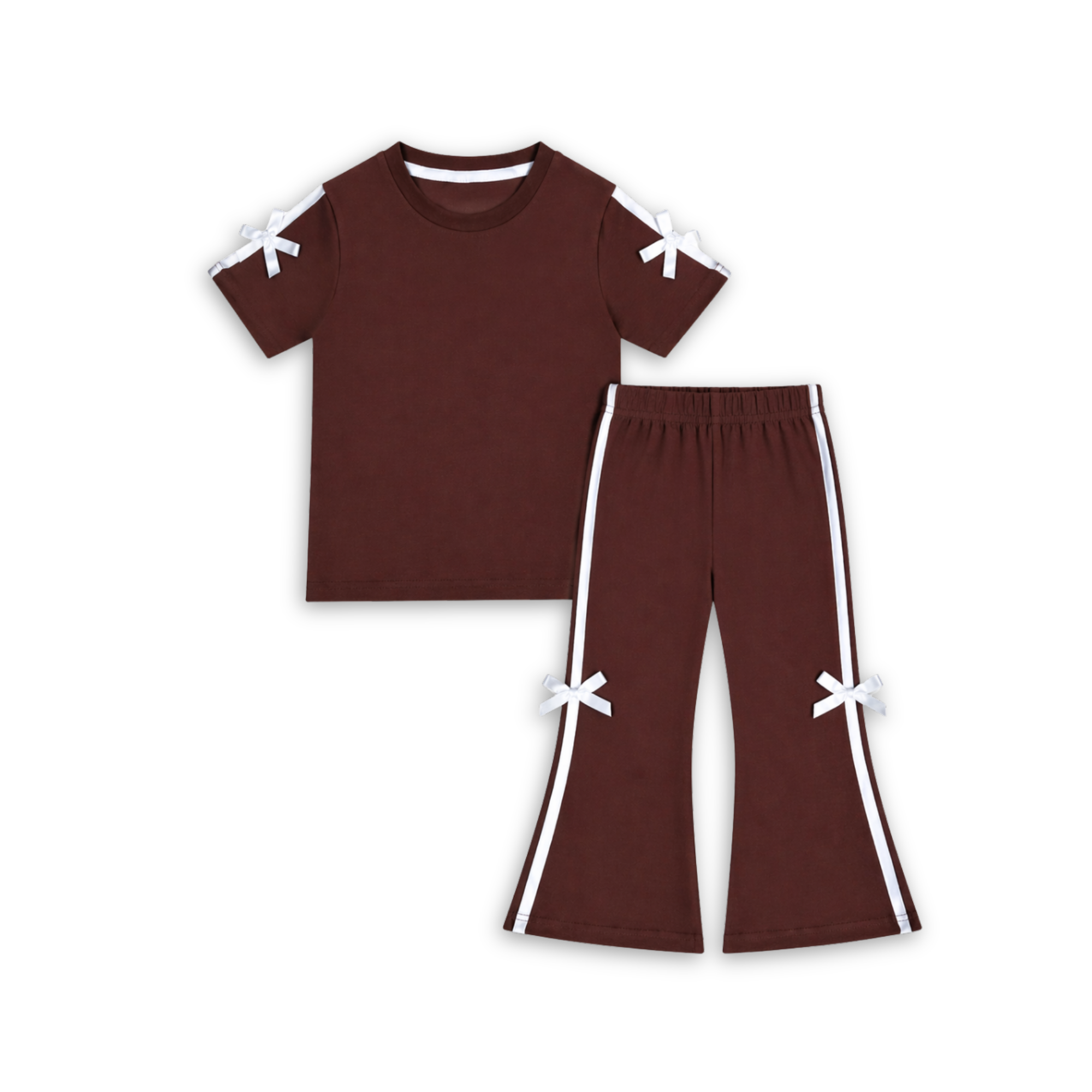 Aka Girls Bow Detail T-Shirt & Flare Trouser Set | Summer Cotton Co-ord
