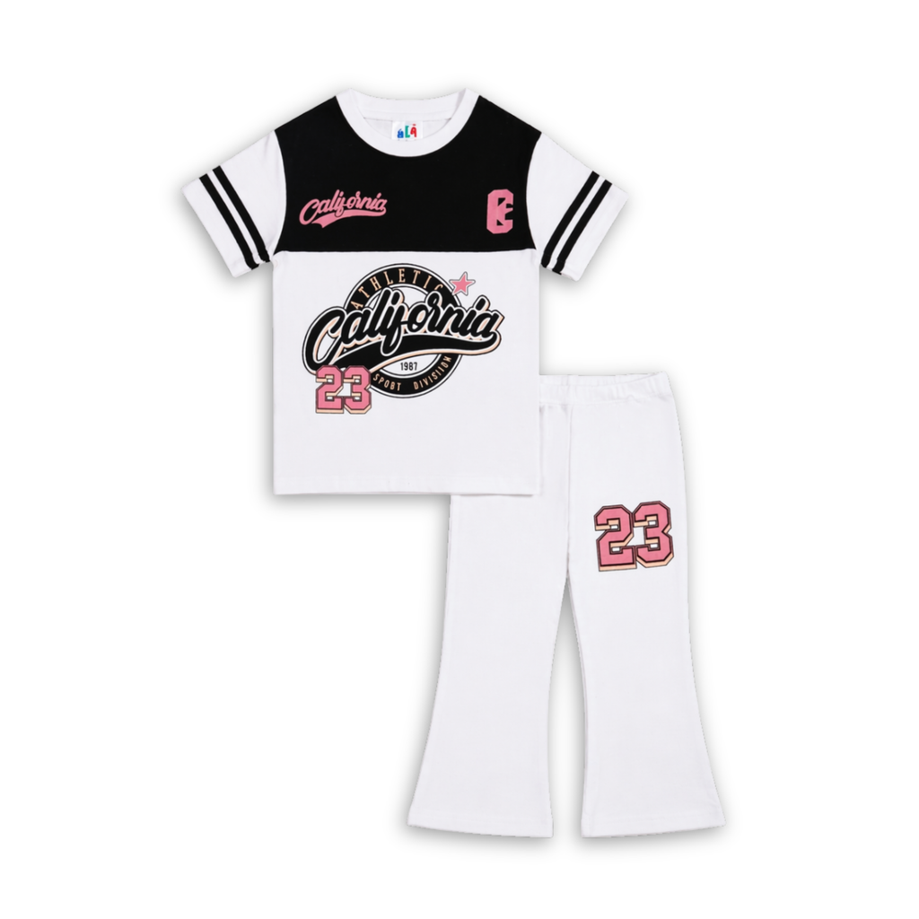 Aka Girls Athletic Varsity T-Shirt & Flare Trouser Set | Summer Cotton